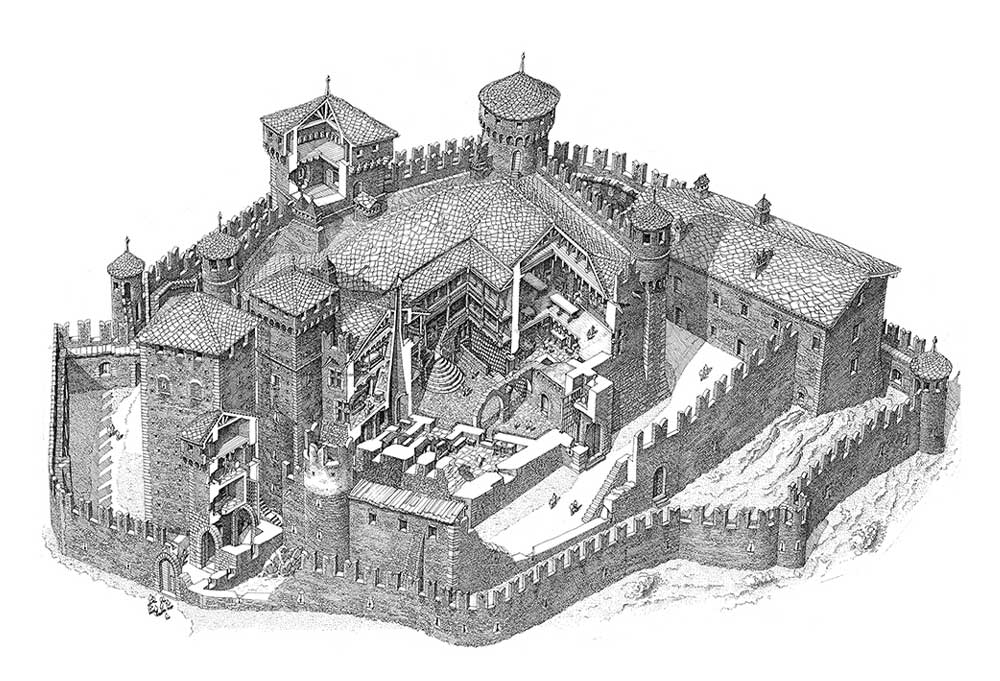 Il Castello di Fenis spaccato dall'alto